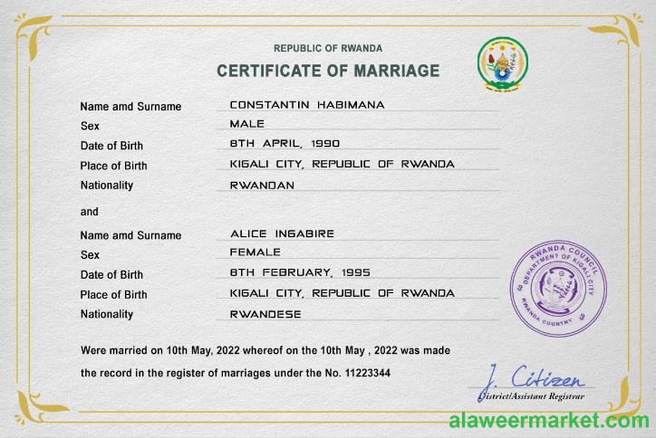 Rwanda marriage certificate PSD template